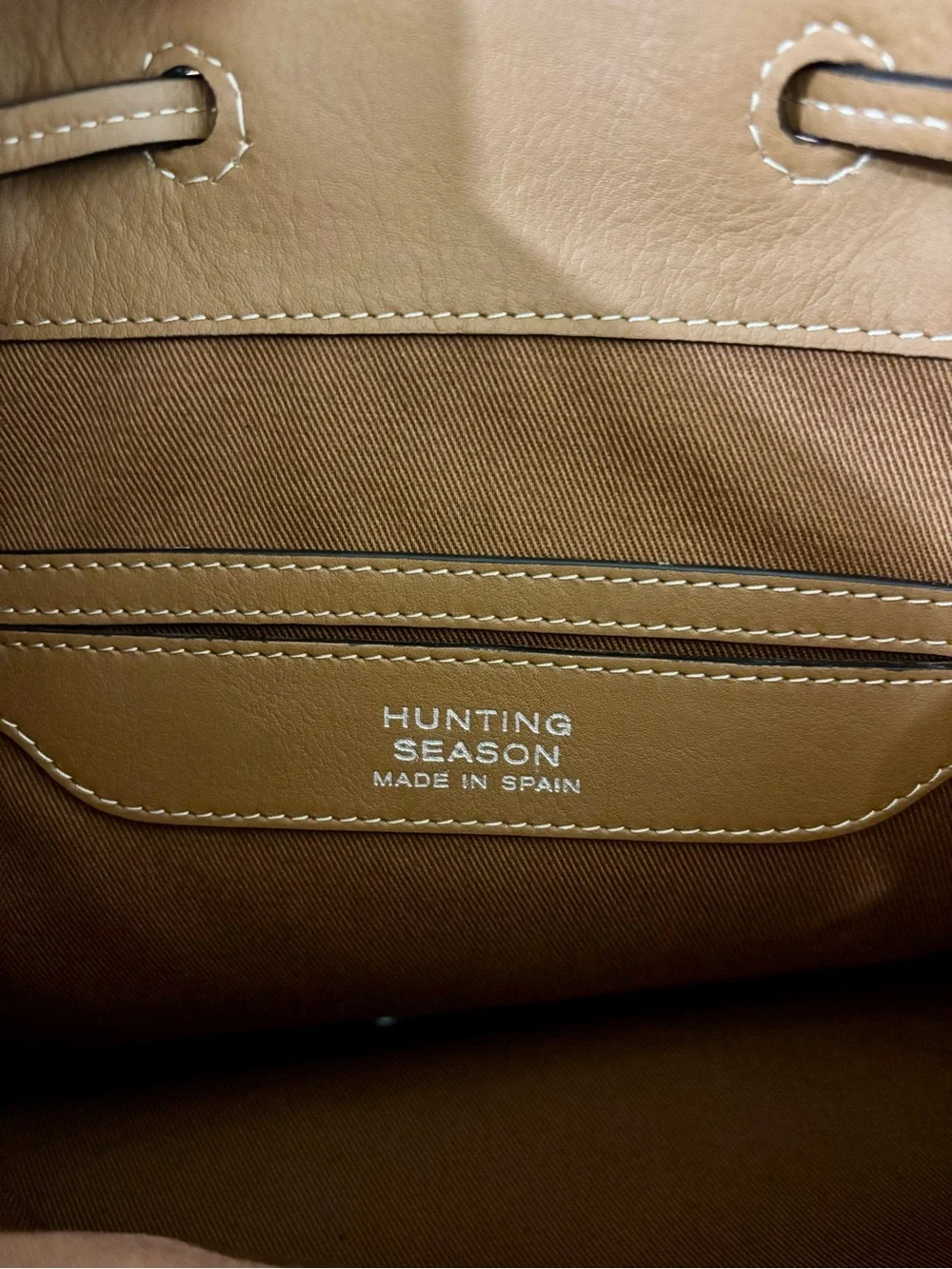Beautiful Leather Drawstring Backpack in Camel